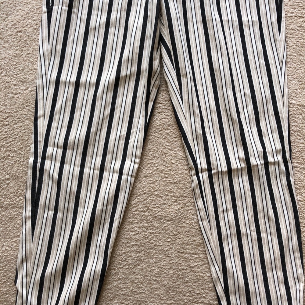 Express High Rise Ankle Striped Paperbag Pants Trousers White Black New Hi Waist - Picture 4 of 13
